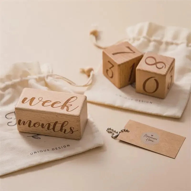 Eco-Friendly Wooden Baby Milestone Cubes - Newborn 1st Month Photo Props, Growth Memory Blocks for Infant Photography & Nursery