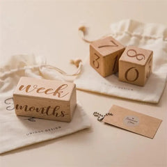 Eco-Friendly Wooden Baby Milestone Cubes - Newborn 1st Month Photo Props, Growth Memory Blocks for Infant Photography & Nursery