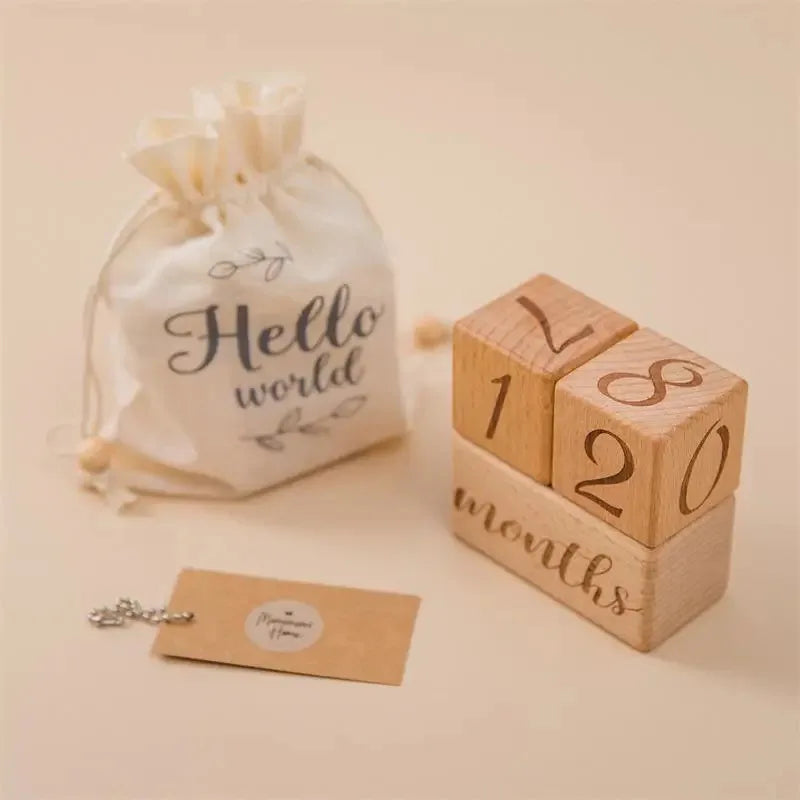 Eco-Friendly Wooden Baby Milestone Cubes - Newborn 1st Month Photo Props, Growth Memory Blocks for Infant Photography & Nursery