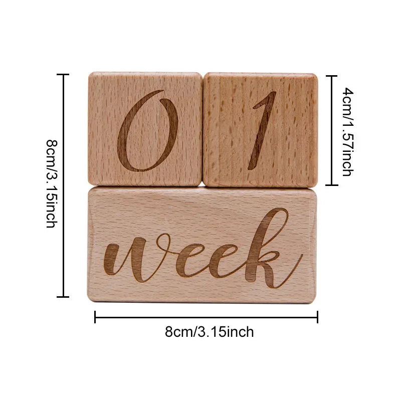 Eco-Friendly Wooden Baby Milestone Cubes - Newborn 1st Month Photo Props, Growth Memory Blocks for Infant Photography & Nursery