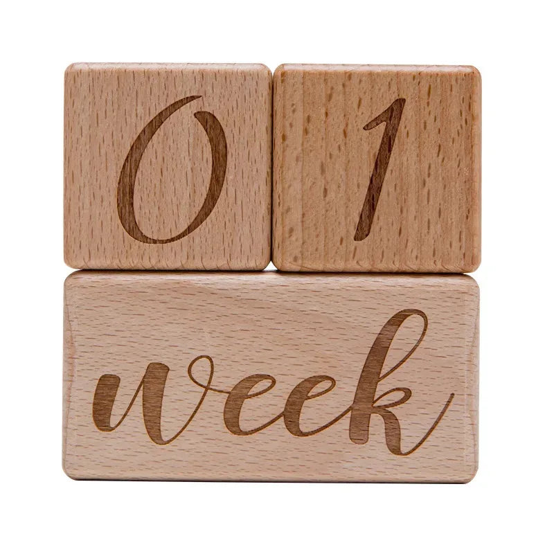 Eco-Friendly Wooden Baby Milestone Cubes - Newborn 1st Month Photo Props, Growth Memory Blocks for Infant Photography & Nursery
