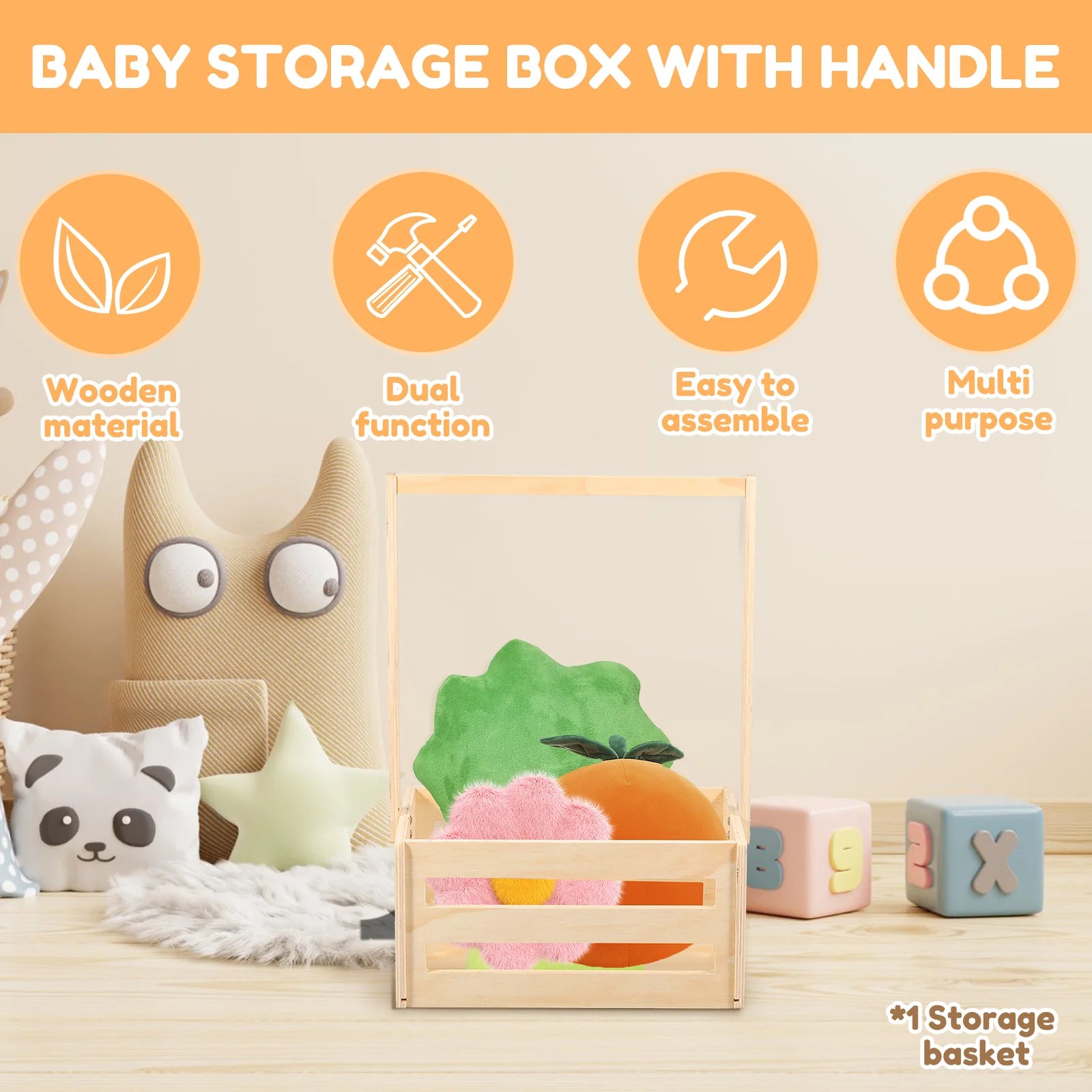 Wood Baby Shower Basket Closet Multipurpose Baby Shower Basket with organizer Baby Storage Crate Household Decorative